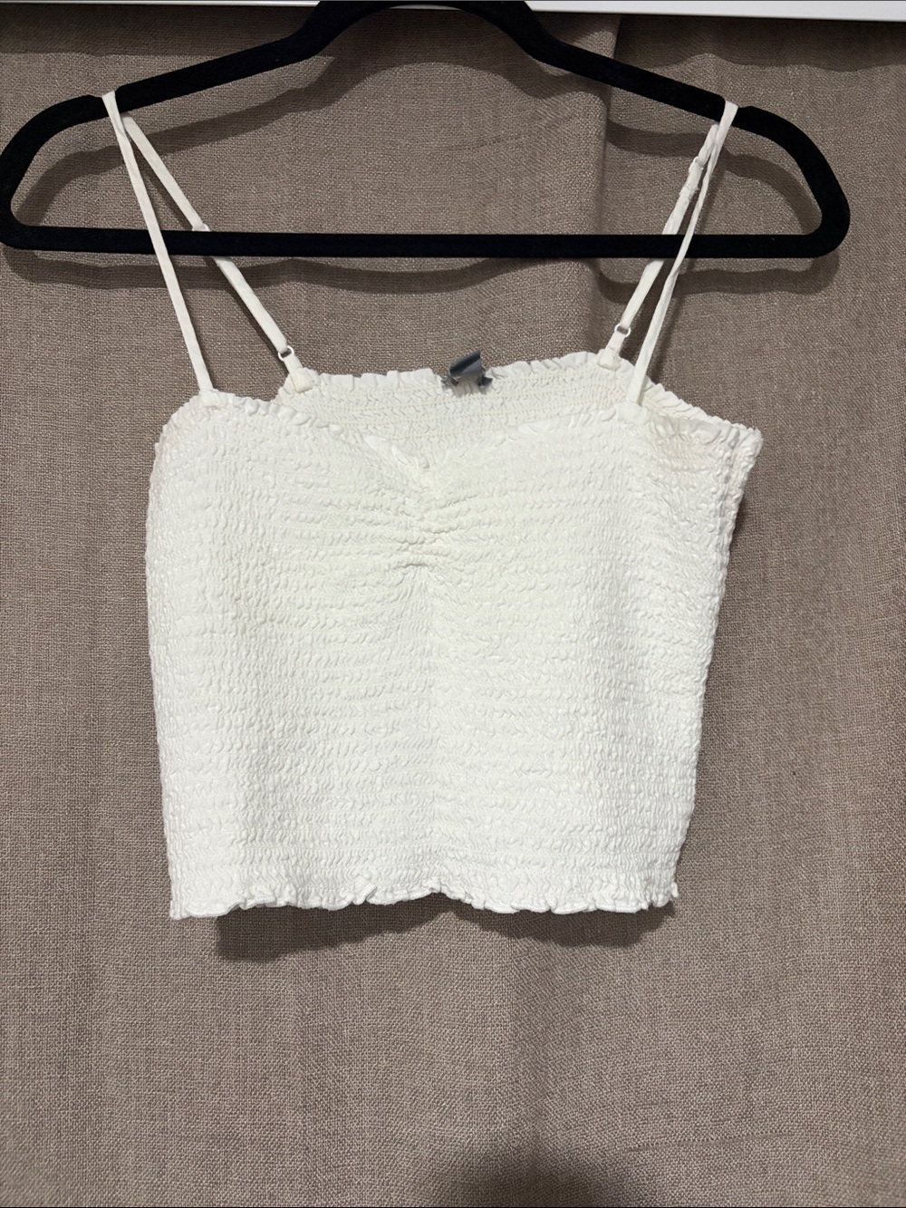 aerie White Smocked Cropped Spaghetti Strap Tank